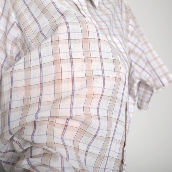 Vintage Sears The Men's Store Plaid Short Sleeve Button Down Shirt White Beige - Picture 11 of 12
